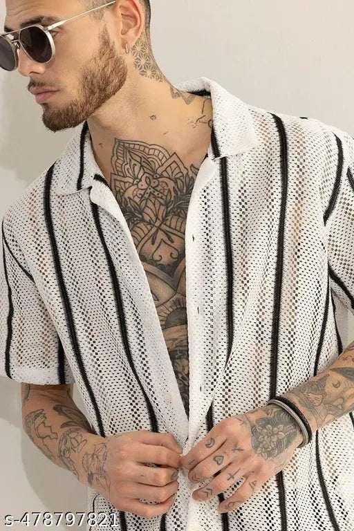 en Regular Fit Self Design Spread Collar Casual Shirt
