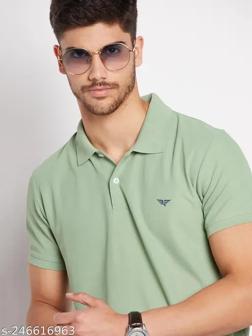 RISS Men's Cotton Half Sleeves Solid Polo T-shirt