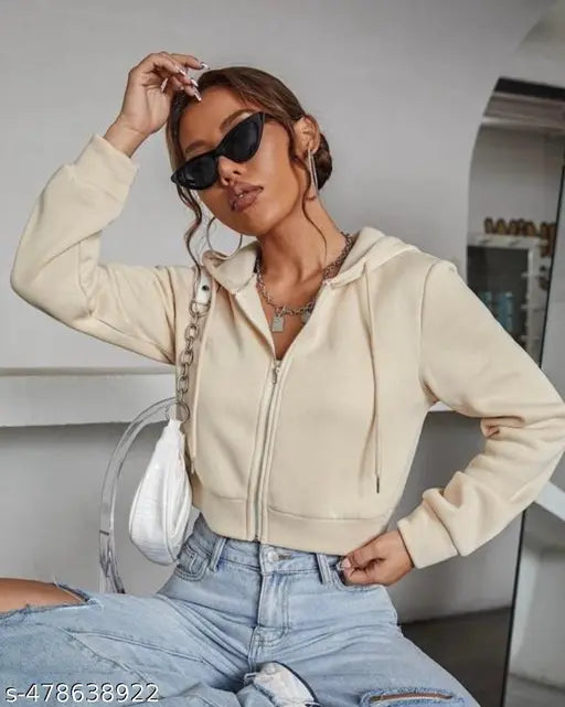 Crop zipper hoodie for women