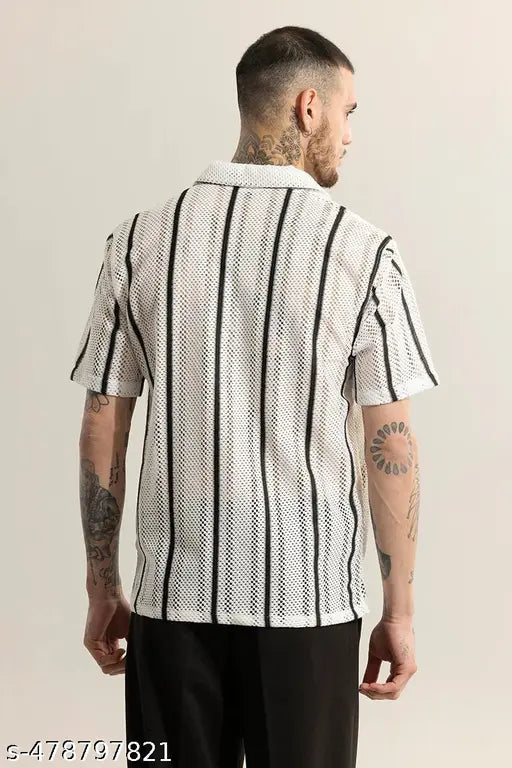 en Regular Fit Self Design Spread Collar Casual Shirt