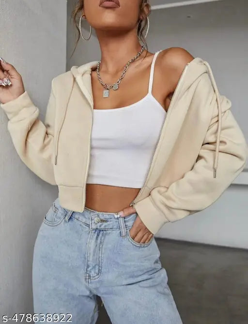 Crop zipper hoodie for women