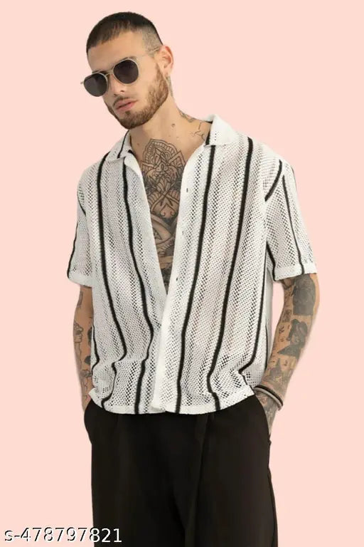 en Regular Fit Self Design Spread Collar Casual Shirt